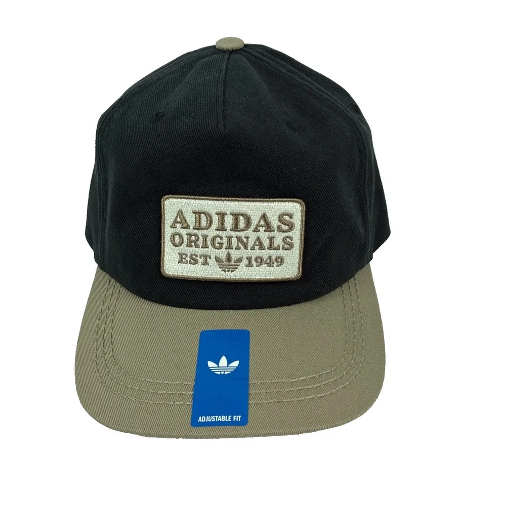 New Adidas Originals Snapback Hat Black Khaki Adjustable Cap Trefoil Logo NWT
